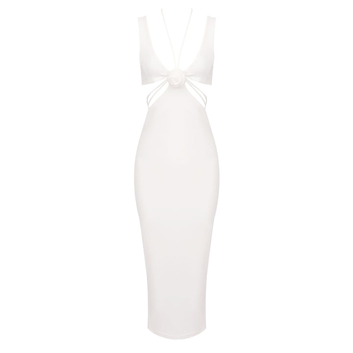 Damen figurbetontes Kleid mit raffinierten Rückendetails und floralem Akzent Echo Archiv