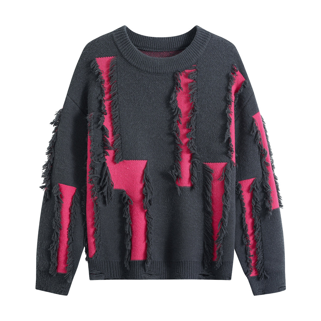 Damen Oversize Strickpullover mit Fransenapplikationen und Destroy-Look Echoarchiv