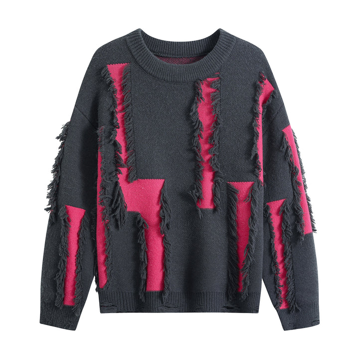 Damen Oversize Strickpullover mit Fransenapplikationen und Destroy-Look Echoarchiv