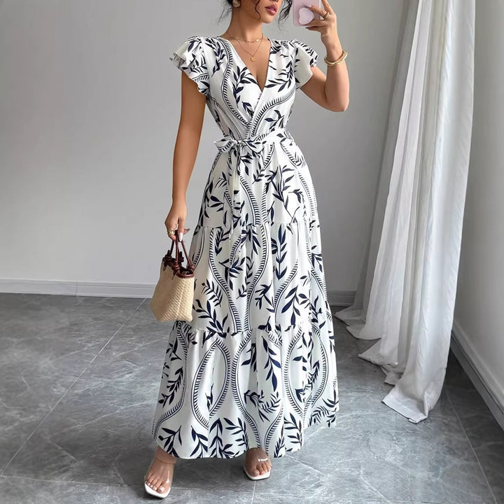 Damen Maxikleid im boho-inspirierten Design mit floralen Elementen und taillierbarem Gürtel Echo Archiv