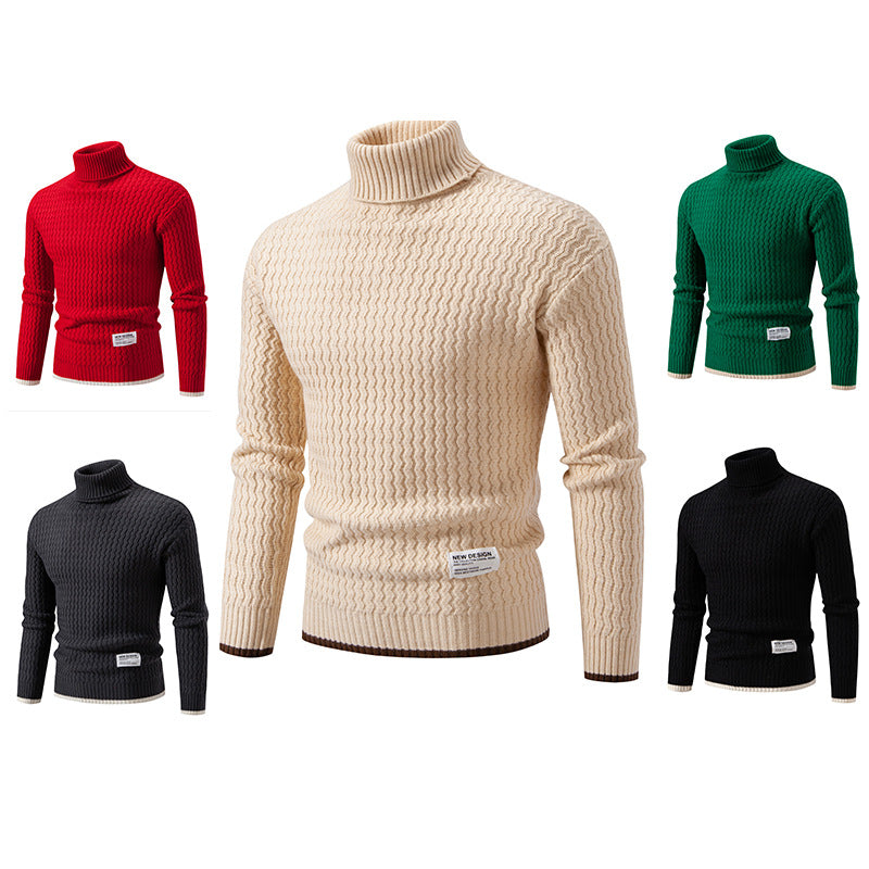 Herren Strickpullover mit hochabschließendem Kragen und strukturiertem Muster Echoarchiv