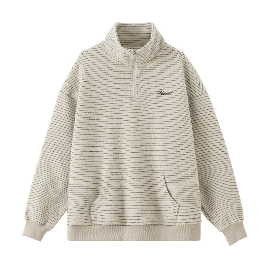 Unisex Oversize-Halbzip-Sweatshirt im feinen Streifen-Frottée mit Stehkragen und Kängurutasche Echo Archiv