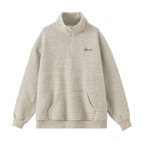 Unisex Oversize-Halbzip-Sweatshirt im feinen Streifen-Frottée mit Stehkragen und Kängurutasche Echo Archiv