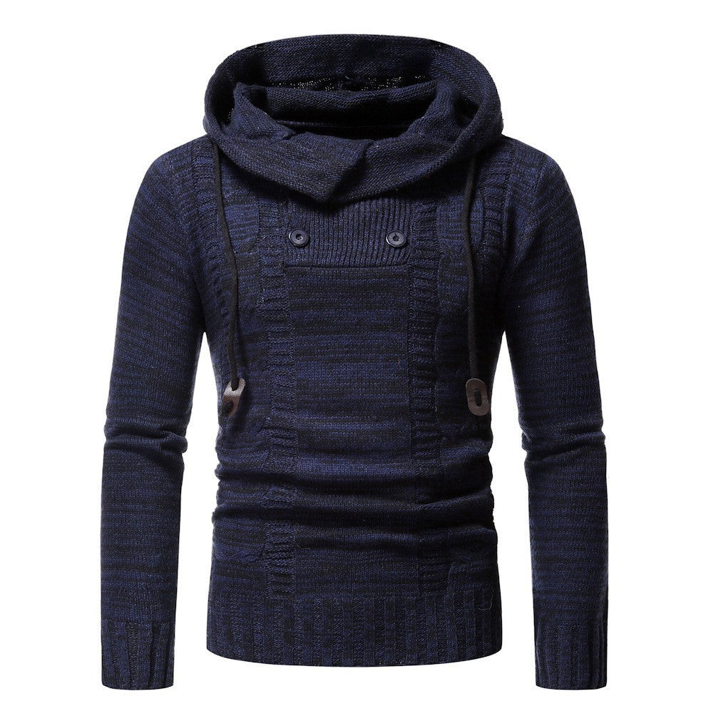 Herren modischer Strickpullover mit kuscheligem Kapuzenkragen und dekorativen Knopfdetails Echoarchiv