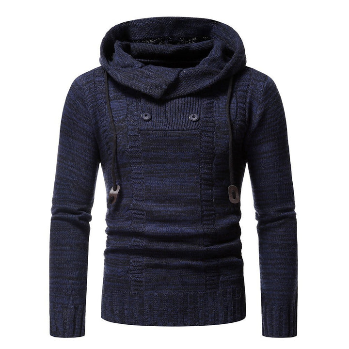 Herren modischer Strickpullover mit kuscheligem Kapuzenkragen und dekorativen Knopfdetails Echoarchiv