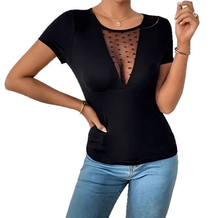 Damen Body mit tiefem V-Ausschnitt und transparenter Netzeinsätzen Echo Archiv