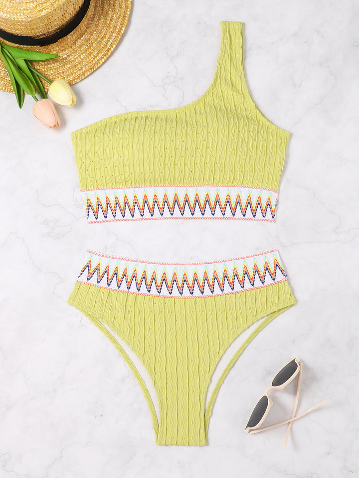 Damen Einseitiger Crop-Bikini mit buntem Jacquardband Echo Archiv