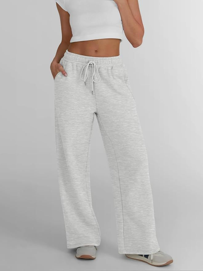 Damen weite Loungehose mit hohem Elastikbund, verstellbarem Kordelzug und fließender Palazzosilhouette – Avélisse