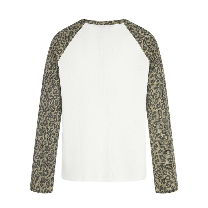 Damen Raglan-Langarmshirt mit Leoprint-Ärmeln und abstraktem Grafikprint Echoarchiv