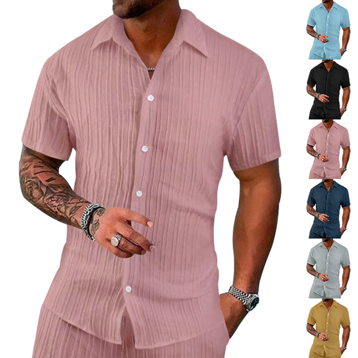 Herren Kurzarm-Hemd mit strukturiertem Design und modernen Knopfdetails Echoarchiv