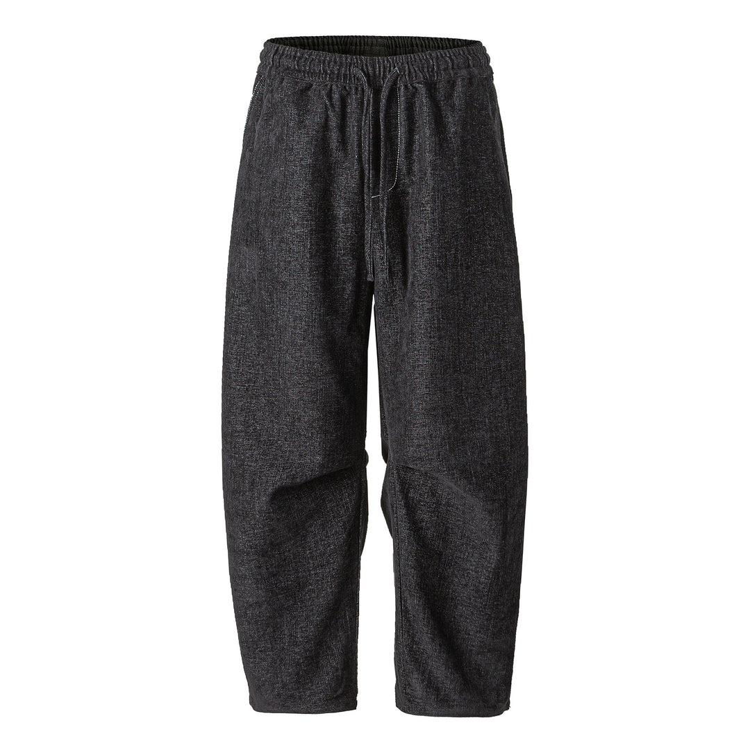 Damen Locker geschnittene Cropped-Hose mit hohem elastischem Bund und Kordelzug aus strukturierter Leinenmischung Echoarchiv