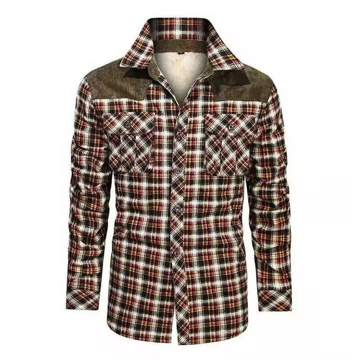 Herren karierte Hemdjacke mit wärmender Sherpa‑Innenfutter und verstärktem Schulterbesatz – Taviero