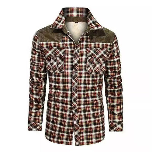 Herren karierte Hemdjacke mit wärmender Sherpa‑Innenfutter und verstärktem Schulterbesatz – Taviero