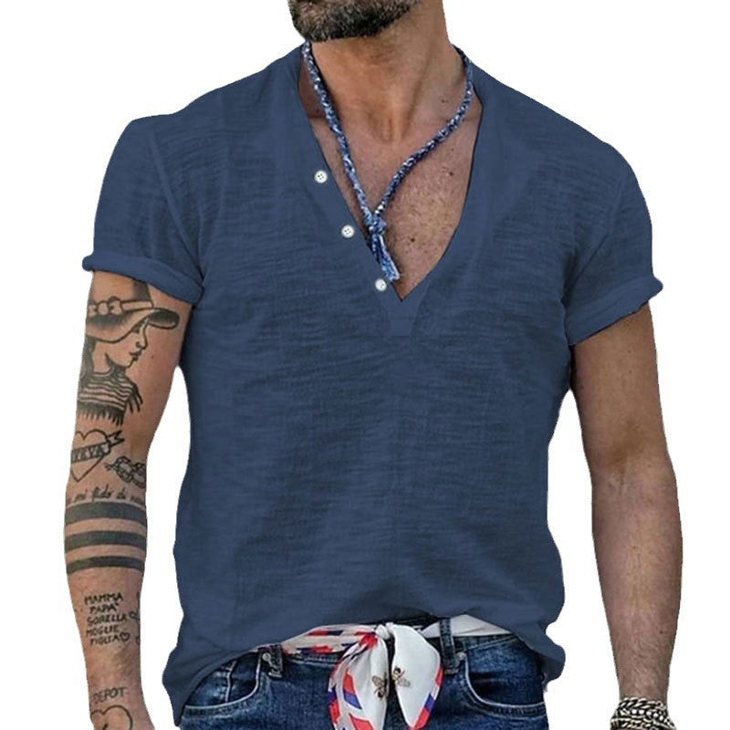 Herren Kurzarm-Henley-T-Shirt mit atmungsaktivem Design und praktischen Knöpfen Echoarchiv