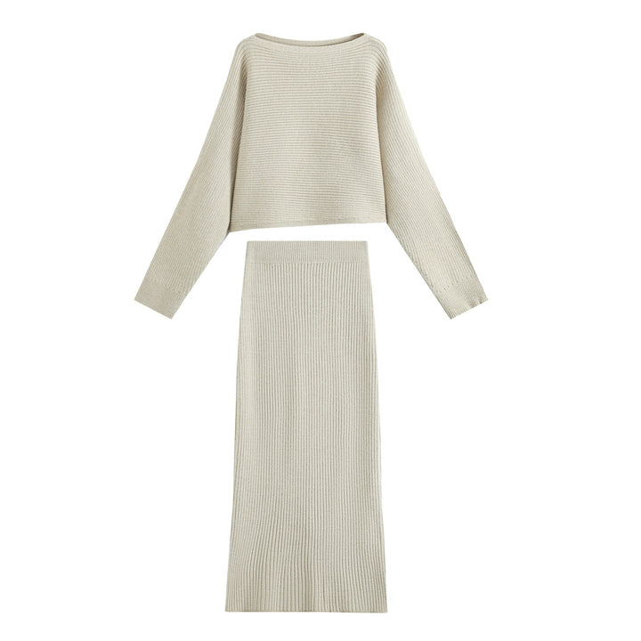 Damen Zweiteiliger gerippter Strick‑Set mit Cropped‑Pullover und Midirock Echo Archiv