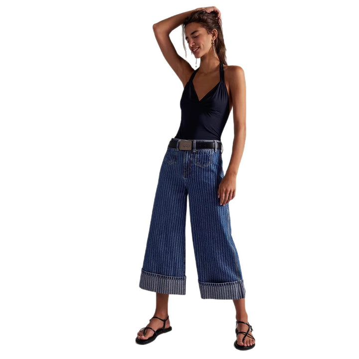 Damen Elegante weit geschnittene Jeans mit aufgenähten Streifen Echo Archiv