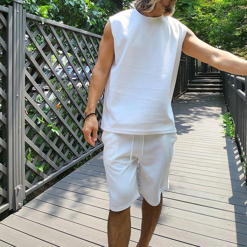 Herren lässiges Kurzarm Sweatshirt und Shorts Set Echoarchiv