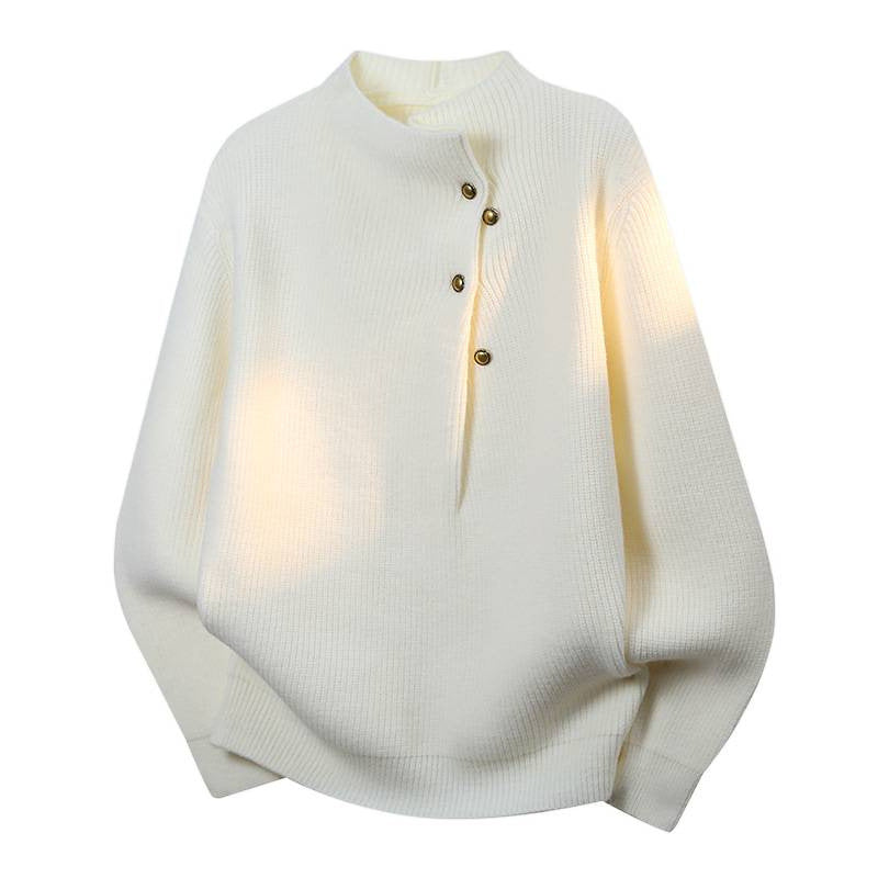 Damen Oversized Feinstrick-Pullover mit asymmetrischer Knopfleiste und Stehkragen Echoarchiv