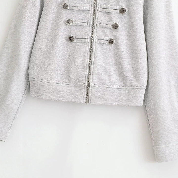 Damen Kurzjacke aus Sweat mit Stehkragen und dekorativer Military-Passe Echo Archiv