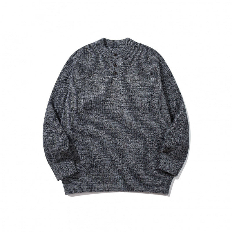 Unisex Oversize Grobstrick-Henley-Pullover mit melierter Struktur und Rippabschlüssen Echo Archiv