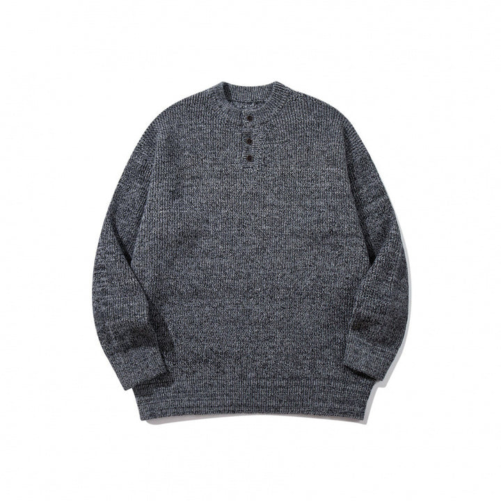 Unisex Oversize Grobstrick-Henley-Pullover mit melierter Struktur und Rippabschlüssen Echo Archiv