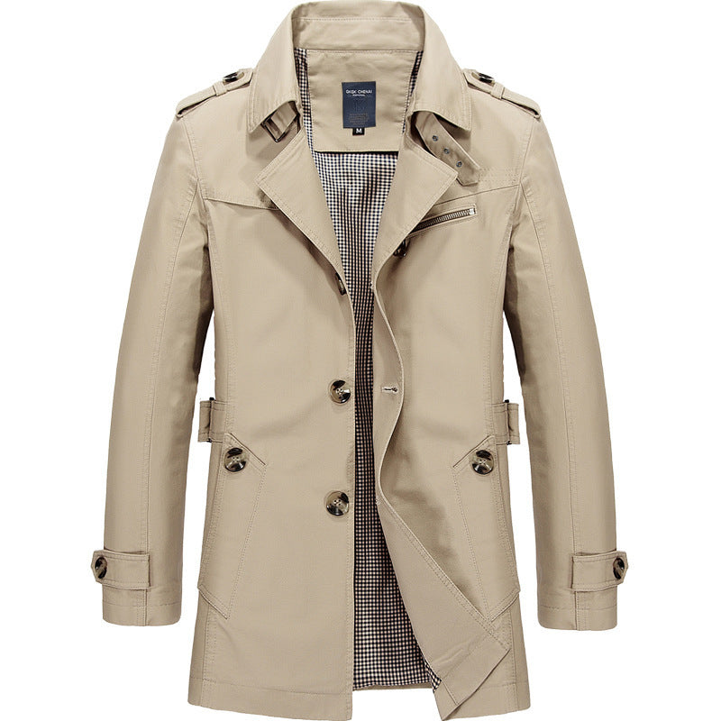 Herren nan legerer Baumwoll-Blazer mit Knopfleiste, aufgesetzten Taschen und gestreiftem Innenfutter Echo Archiv