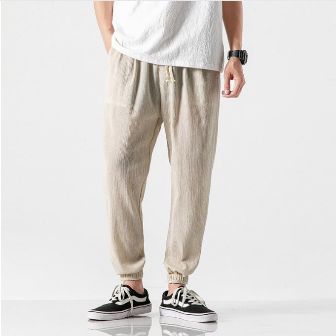 Herren nan lässige Leinen-Joggerhose mit Tunnelzug, strukturierter Oberfläche und elastischen Bündchen Echo Archiv