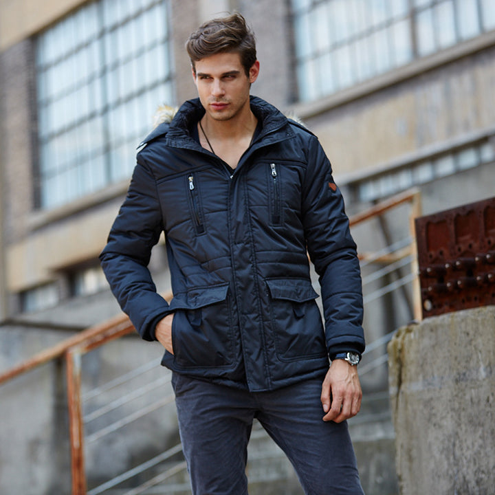 Herren Winterparka mit abnehmbarer Kunstfellkapuze gesteppter Thermofütterung und multifunktionalen Taschen Echo Archiv