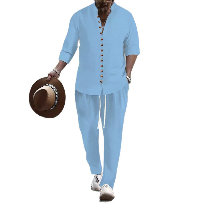 Herren Lässiges Kurzarmhemd mit eleganter Knopfleiste und Freizeit-Hose Echoarchiv