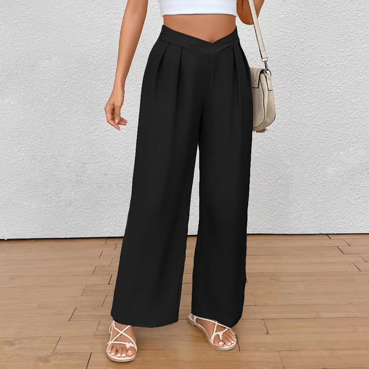Damen Weite Palazzo‑Hose mit V‑Bund und Vorderfalten – Avérine