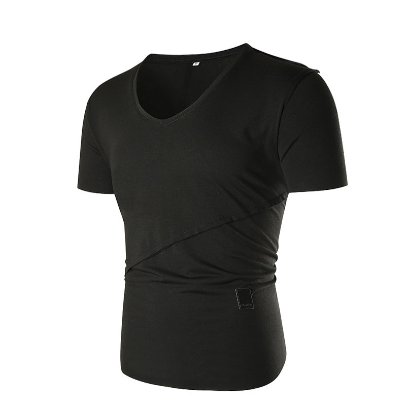 Herren V-Ausschnitt T-Shirt mit asymmetrischem Schnitt und elastischem Bund Echoarchiv