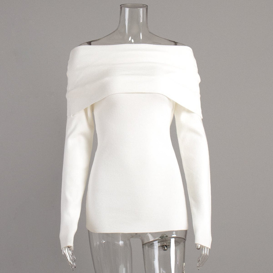 Damen schulterfreier Feinstrick-Pullover mit umlegbarem Carmenkragen Echo Archiv