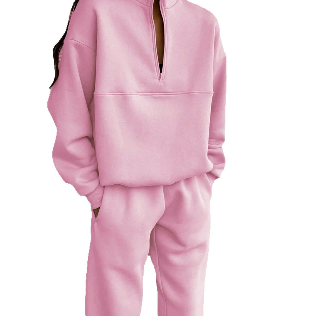 Damen Oversize Half-Zip Sweatshirt mit Stehkragen und weicher Jogginghose – Avérine