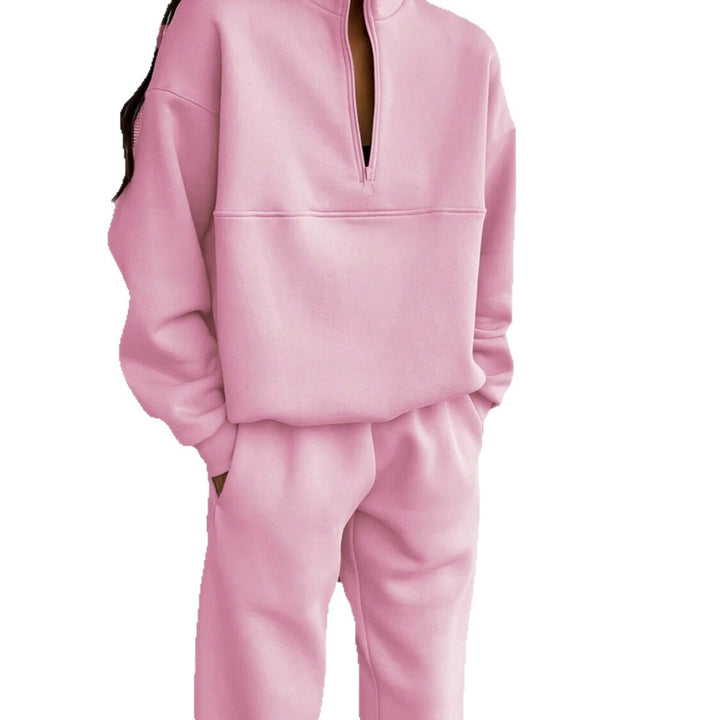 Damen Oversize Half-Zip Sweatshirt mit Stehkragen und weicher Jogginghose – Avérine