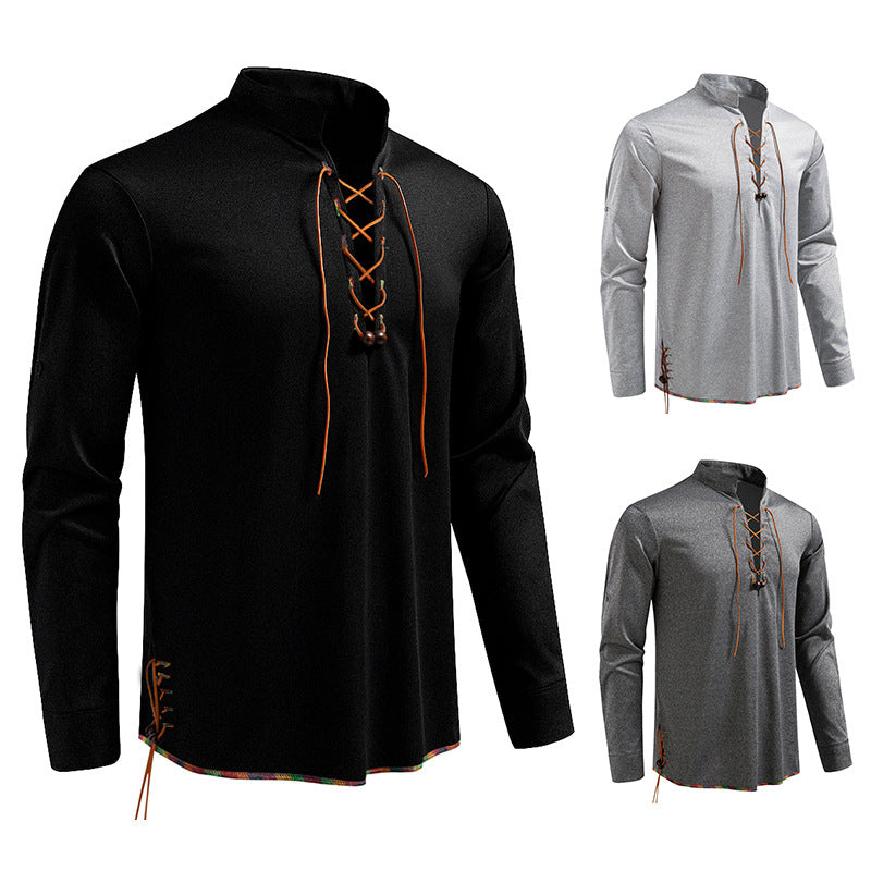 Herren Langarmshirt mit Kordelzug und Stehkragen Echoarchiv