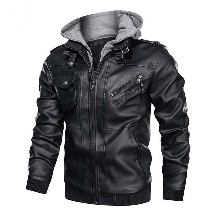Herren flauschige Kunstlederjacke mit Hoodie Echoarchiv