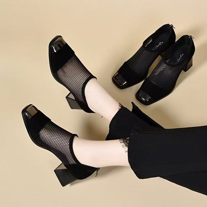 Damen Elegante Netz Pumps mit Blockabsatz Echo Archiv