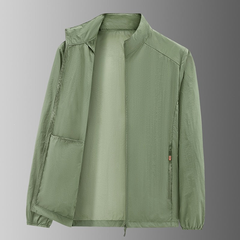 Herren Ultraleichte packbare Windjacke mit Innenfach, Stehkragen & Reißverschlusstaschen Echoarchiv