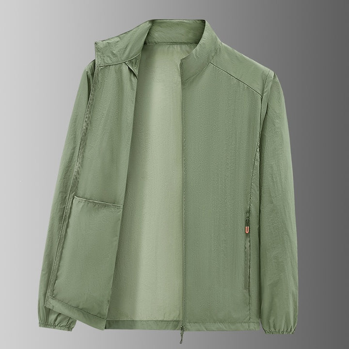 Herren Ultraleichte packbare Windjacke mit Innenfach, Stehkragen & Reißverschlusstaschen Echoarchiv