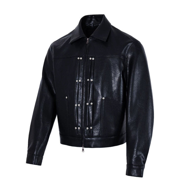 Herren Kurz geschnittene Lederoptik-Jacke mit dekorativen Steppnähten und Metallösen Echoarchiv