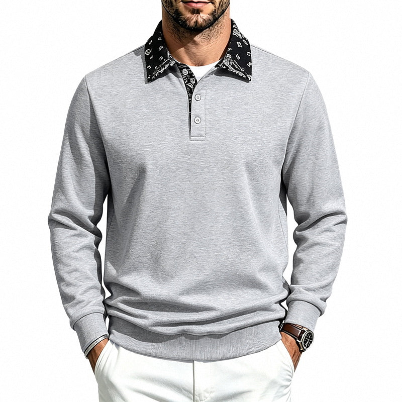 Herren Langarm-Polo aus Baumwollmischung mit kontrastierendem Hemdkragen – Cavello
