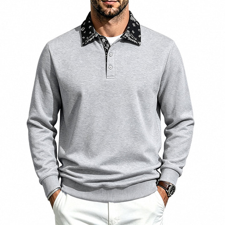 Herren Langarm-Polo aus Baumwollmischung mit kontrastierendem Hemdkragen – Cavello