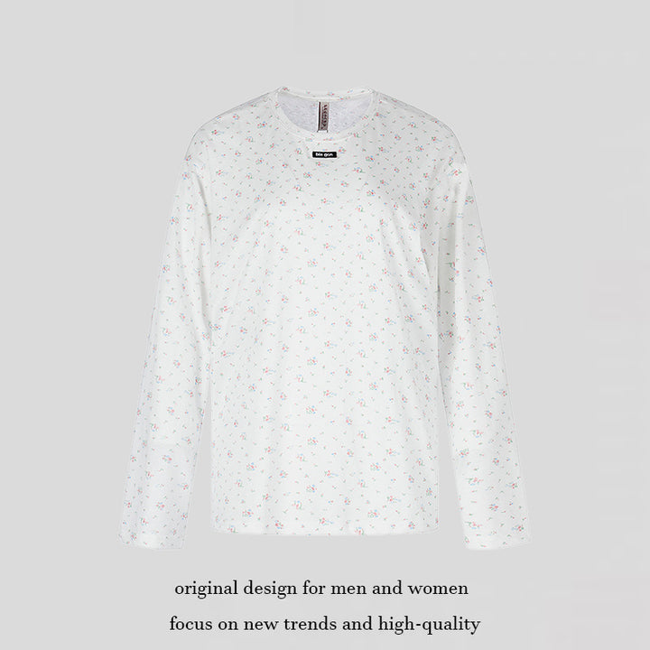 Damen Langarmshirt mit zartem Blumenprint und Rundhalsausschnitt Echoarchiv