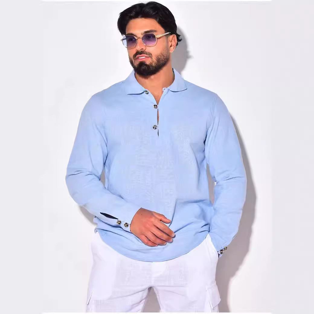 Herren Langarm-Polohemd mit Knopfdesign Echoarchiv