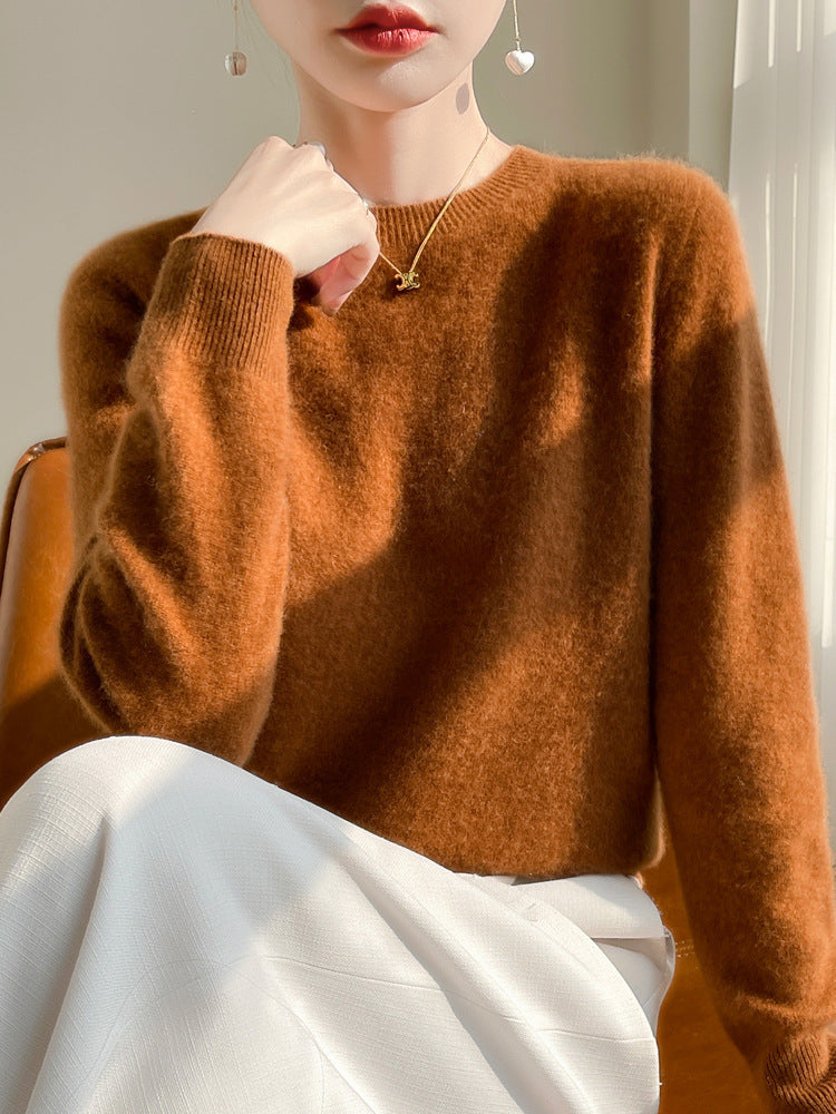 Damen Luxuriöser Kuschelstrick-Pullover mit Rundhals und Mohair-Optik Echoarchiv