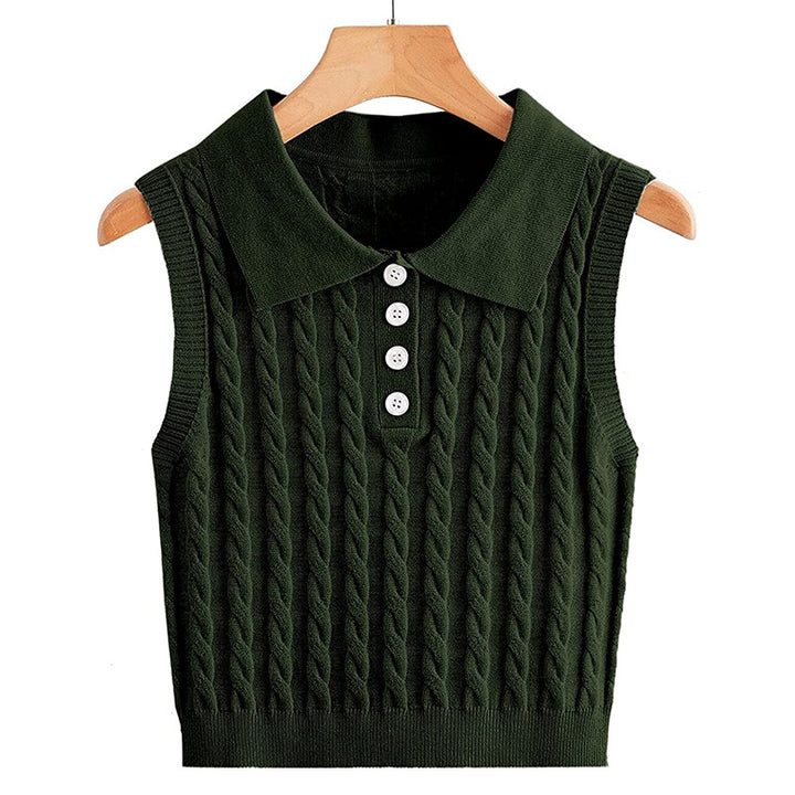 Damen Feinstrick-Ärmellose Polo-Weste mit Zopfmuster und tailliertem Schnitt Echo Archiv