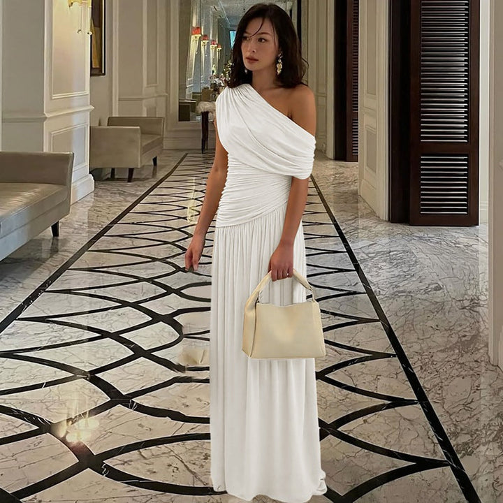 Damen Elegantes asymmetrisches Maxikleid mit Raffungen Echoarchiv