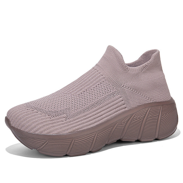 Unisex nan nahtloser Strick-Überziehschuh mit skulpturierter Plateau-Laufsohle und orthopädisch geformter Fersenführung Echo Archiv