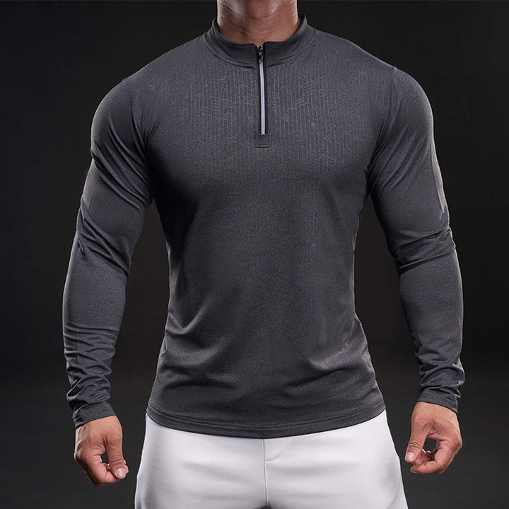 Herren sportliches Langarm-Funktionsshirt mit Stehkragen Echoarchiv