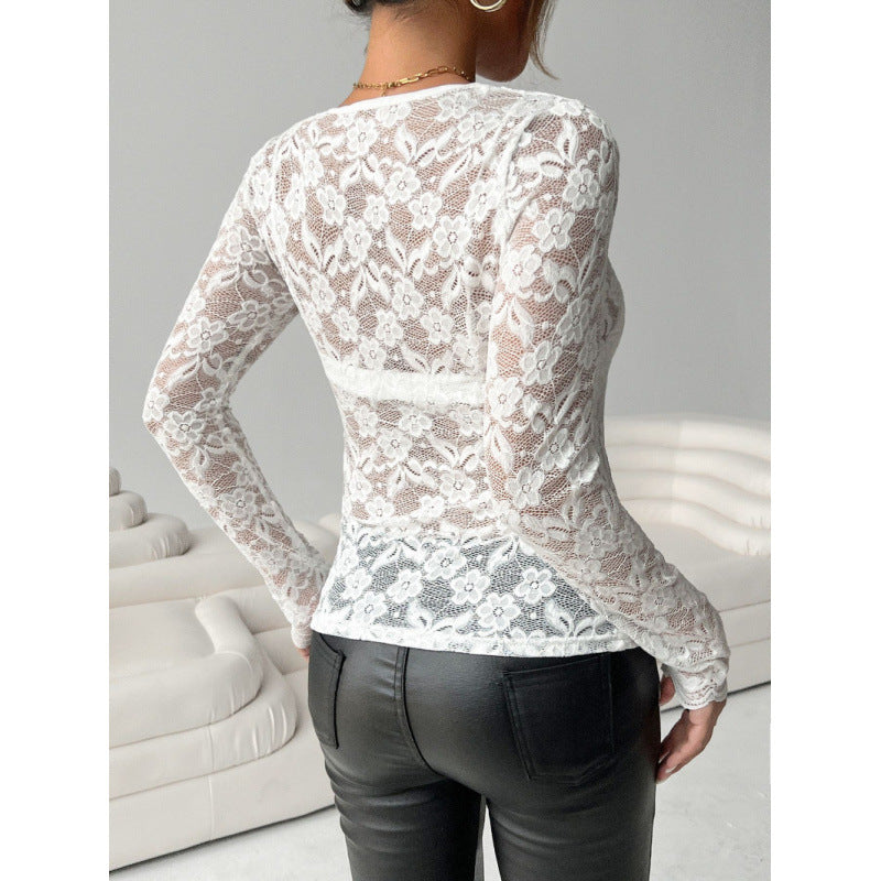Damen Spitzenbodysuit mit elegantem V-Ausschnitt und langen Ärmeln Echo Archiv